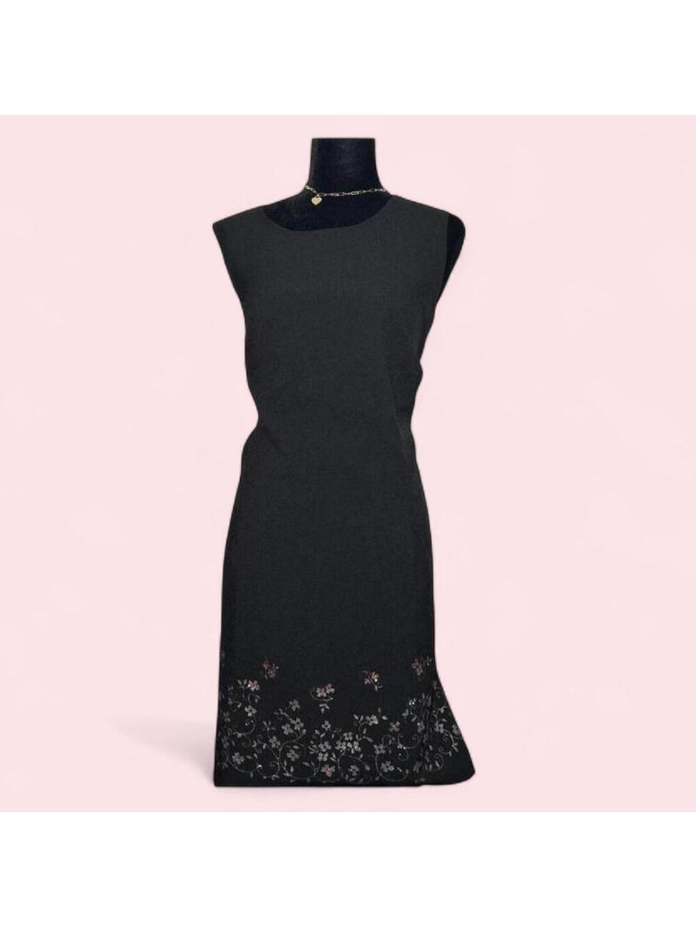 Vintage Black Y2K Modest Dress Sparkle Gem Detail Size 42 (Large)